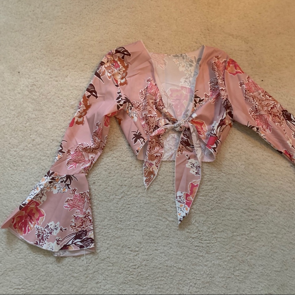 Floral Bell Sleeve Crop Top